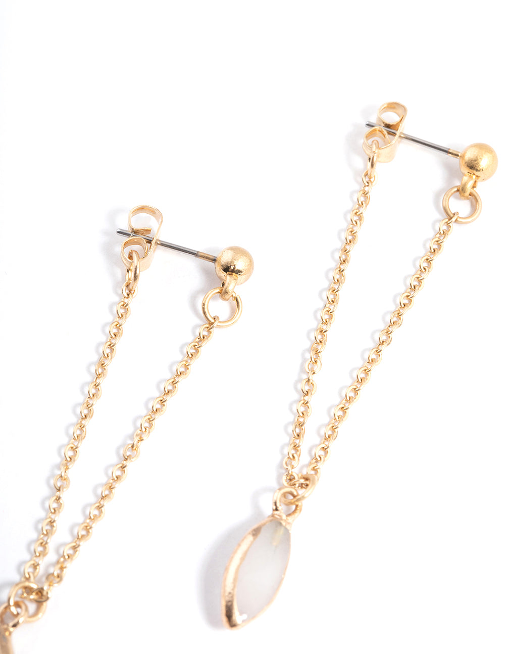 Worn Gold Semi-Precious Stud Chain Drop Earrings
