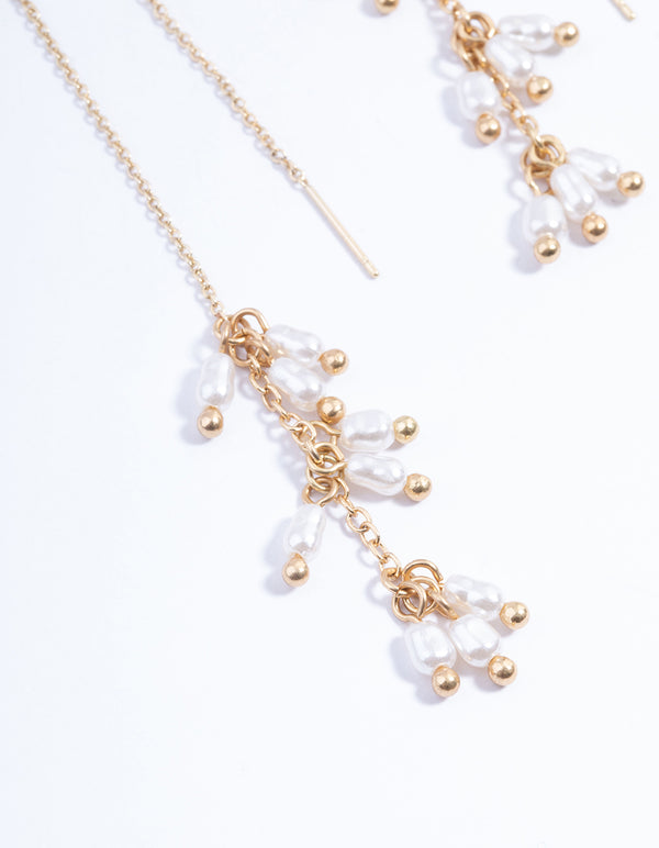Worn Gold Drop Chain Pearl Earrings