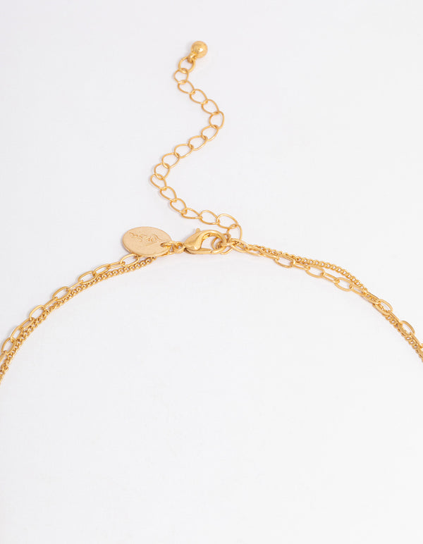 Worn Gold Pearl Butterfly Chain Necklace