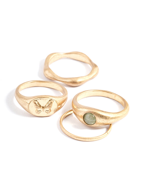 Worn Gold Stone Ring Set