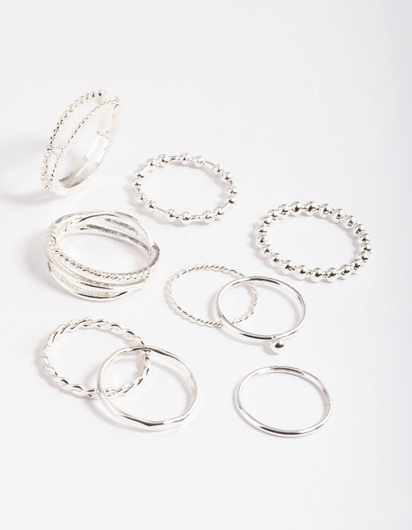 Silver Mixed Ball Band Ring Pack