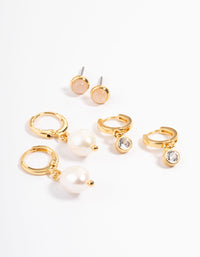 Gold Plated Rose Quartz Freshwater Pearl Diamante Stack Earrings - link has visual effect only