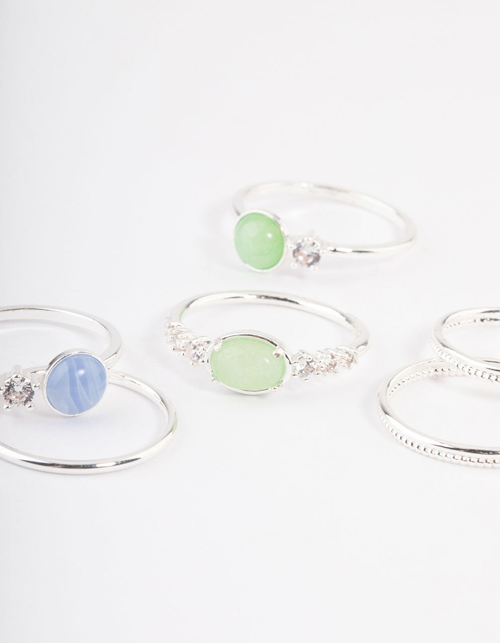 Silver Plated Cubic Zirconia Textured Stack Ring