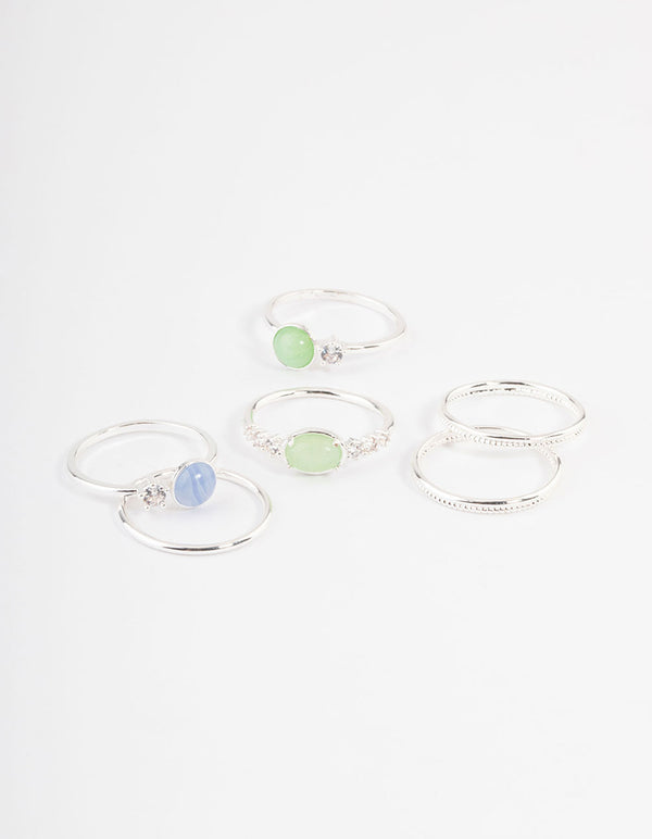 Silver Plated Cubic Zirconia Textured Stack Ring