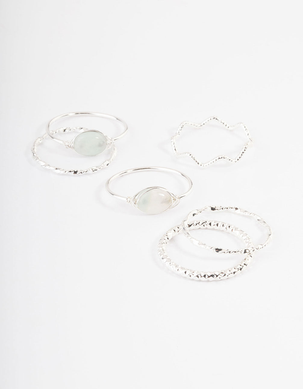 Silver Plated Green Fluorite Nest Stack Ring