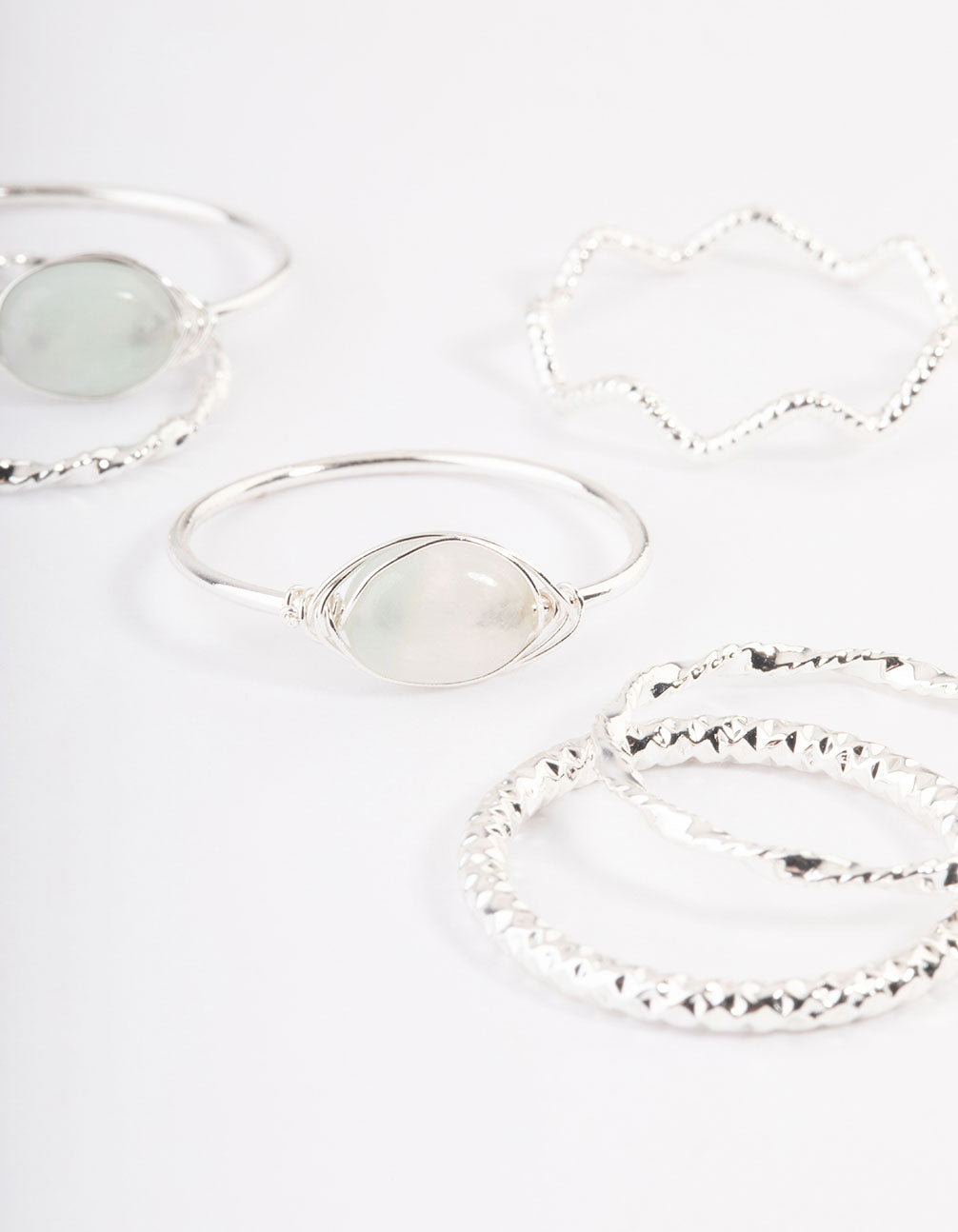 Silver Plated Green Fluorite Nest Stack Ring