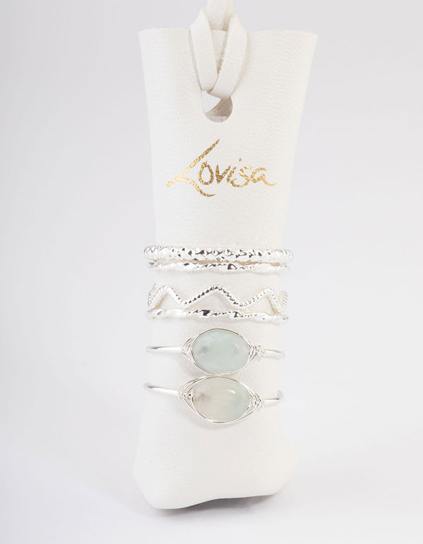 Silver Plated Green Fluorite Nest Stack Ring