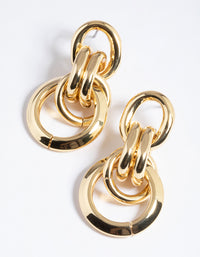 Gold Plated Brass Link Statement Earrings - link has visual effect only