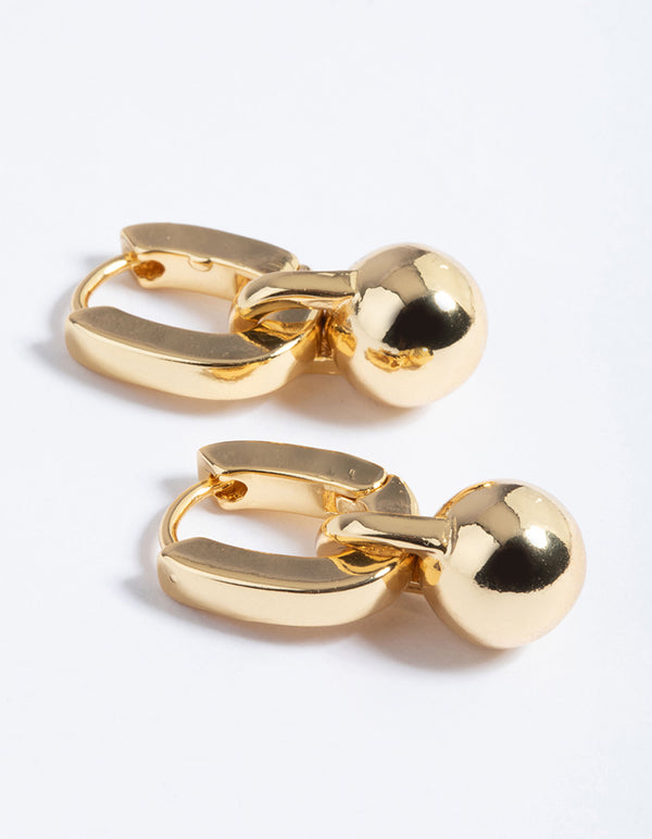Gold Plated Brass Ball Drop Huggie Earrings