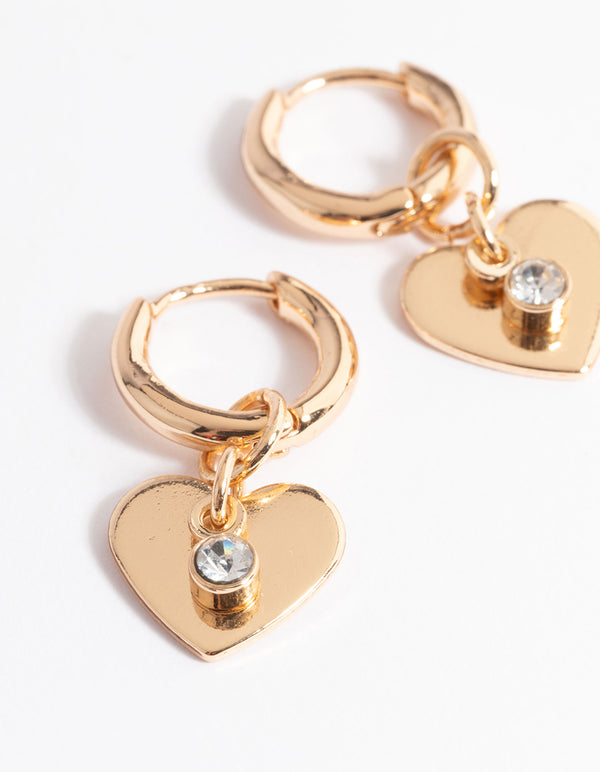 Gold Mini Diamante Heart Huggie Earrings