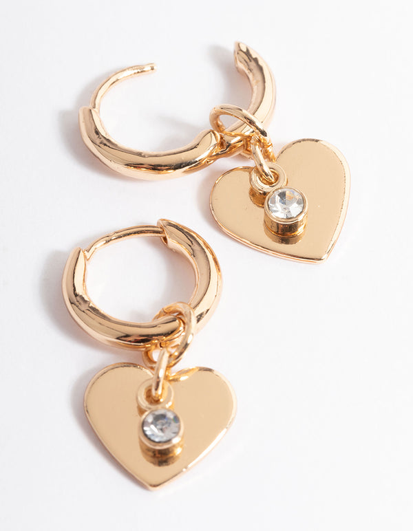 Gold Mini Diamante Heart Huggie Earrings