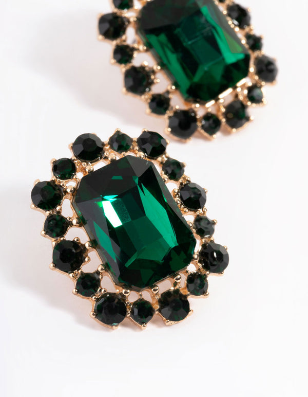 Gold Square Diamante Stud Earrings