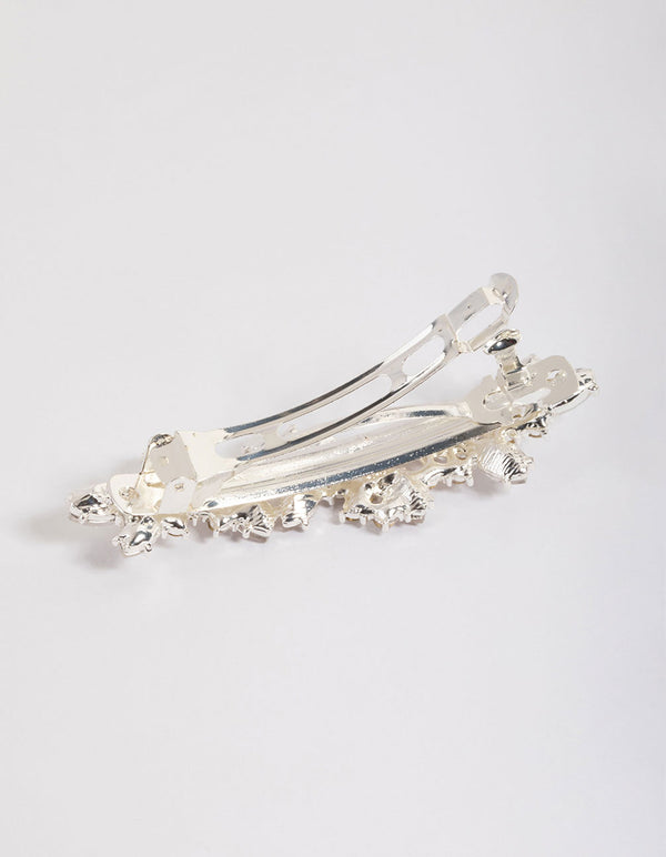 Silver Leaf & Pearl Barette Clip