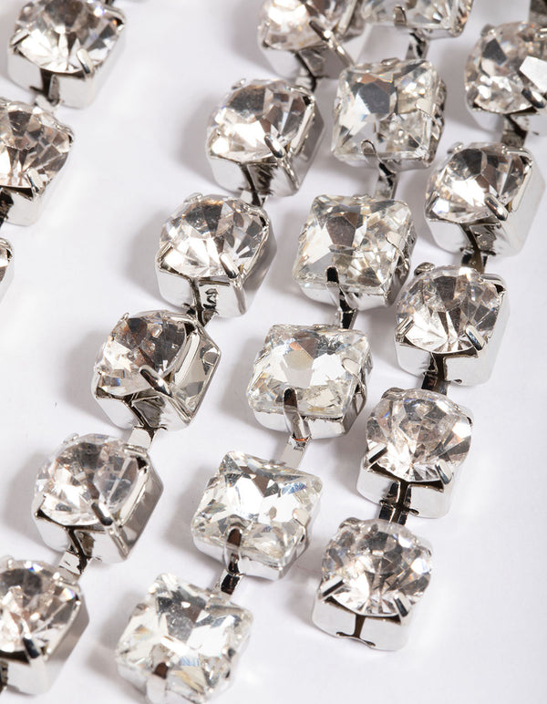 Silver Diamante Statement 3 Drop Earrings