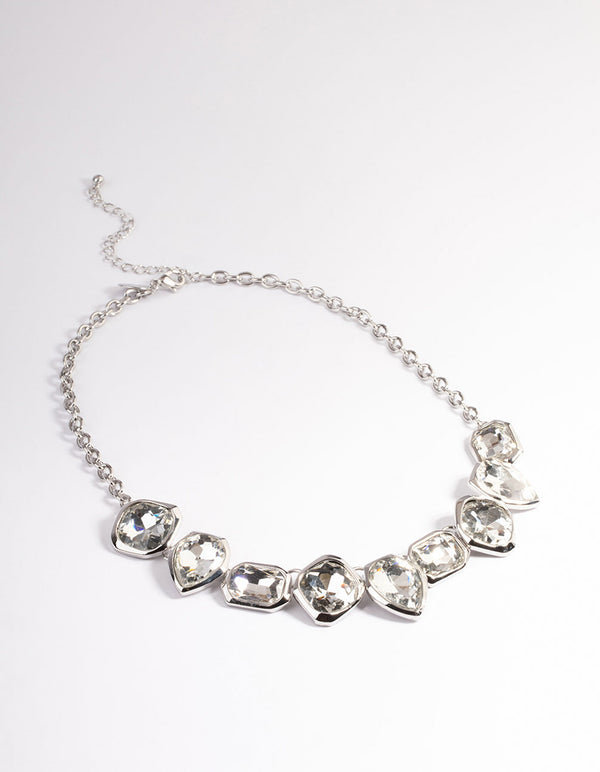 Rhodium Mixed Shape Diamante Stone Chain Necklace