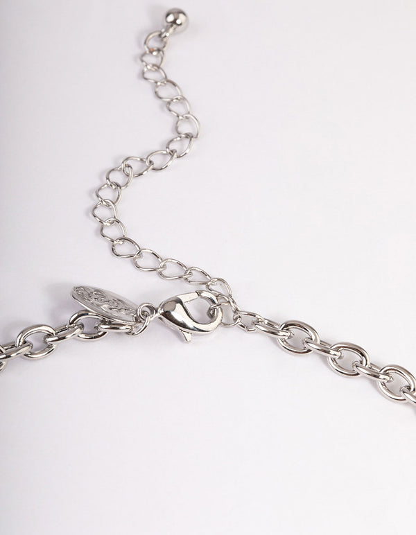Rhodium Mixed Shape Diamante Stone Chain Necklace