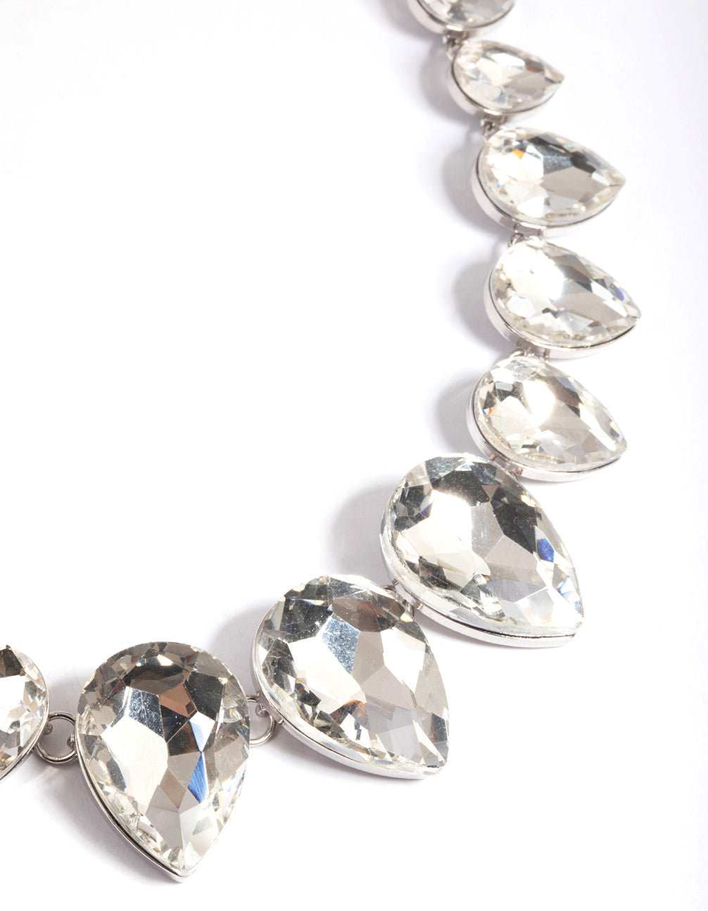 Rhodium Gradual Teardrop Diamante Stone Necklace