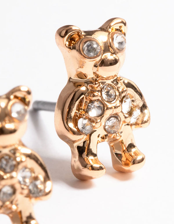 Gold Diamante Teddy Stud Earrings