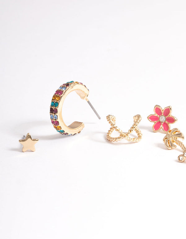 Gold Tropical Stack Earrings
