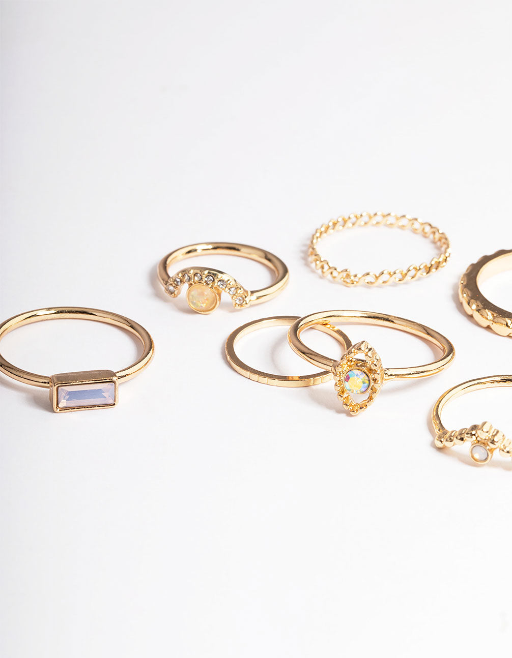 Gold Diamante & Eye Ring 8-Pack