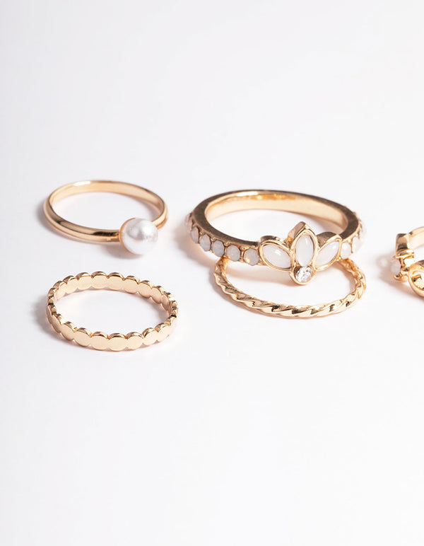 Gold Pearl & Mixed Stone Ring Pack