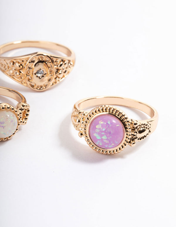 Gold Opal Signet Ring Pack