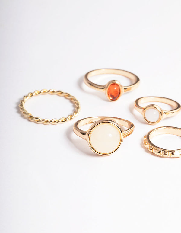 Gold Natural Stone Mixed Ring Pack
