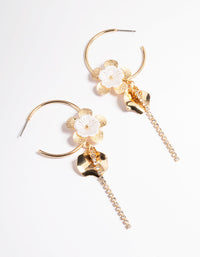 White Flower Cupchain Hoop Earrings - link has visual effect only