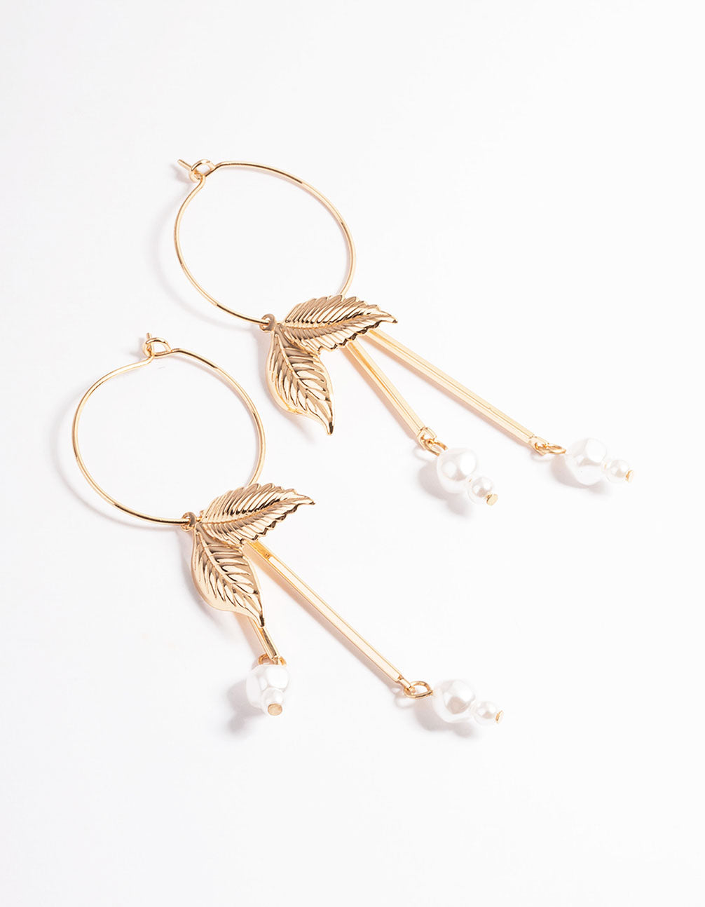 Gold Leaf & Pearl Hoop Earrings