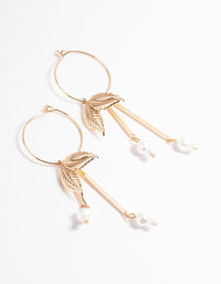 Gold Leaf & Pearl Hoop Earrings - link has visual effect only