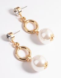 Gold Large Pearl Circle Drop Earrings - link has visual effect only