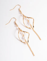 Gold Pearl Chain Twist Drop Earrings - link has visual effect only