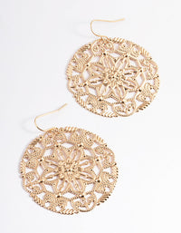 Gold Ornate Round Stamp Drop Earrings - link has visual effect only