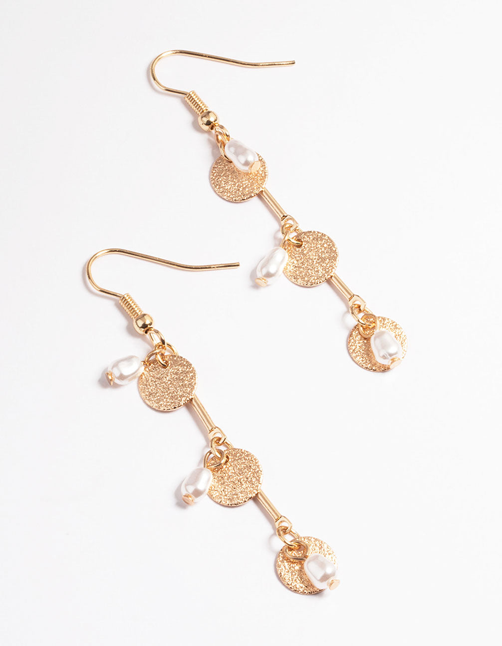 Gold Disc & Pearl Stack Drop Earrings