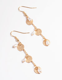 Gold Disc & Pearl Stack Drop Earrings - link has visual effect only