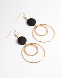 Gold & Black Bead Open Circle Drop Earrings - link has visual effect only