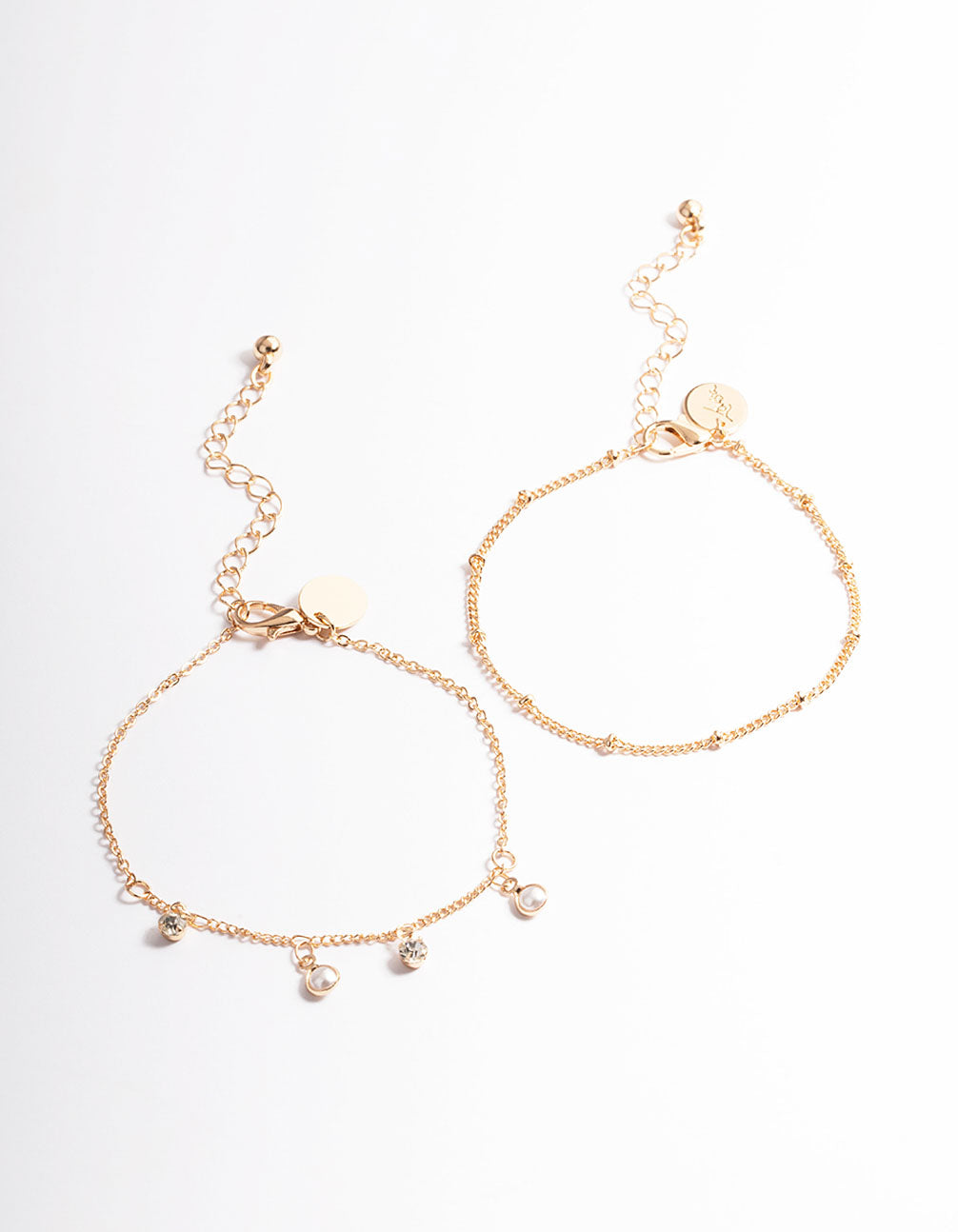 Gold Dainty Diamante & Pearl Bracelet Pack