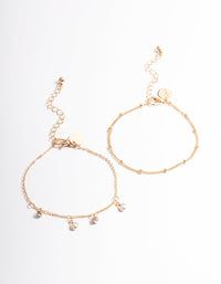Gold Dainty Diamante & Pearl Bracelet Pack - link has visual effect only