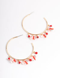 Red Multi Bead Droplet Hoop Earrings - link has visual effect only