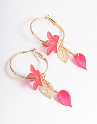 Gold Plastic Flower & Leaf Textured Hoop Earrings - link has visual effect only