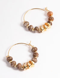 Brown Small Bead & Metal Hoop Earrings - link has visual effect only