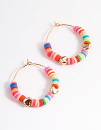 Gold Flat Bead & Heart Hoop Earrings - link has visual effect only