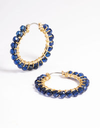 Navy Wrapped Bead Mini Hoop Earrings - link has visual effect only