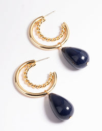 Navy Plain & Twist Band Hoop Earrings - link has visual effect only