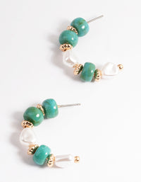 Blue Small Beaded & Pearl Hoop Earrings - link has visual effect only