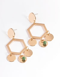 Green Mixed Geometric Disc & Bead Drop Earrings - link has visual effect only