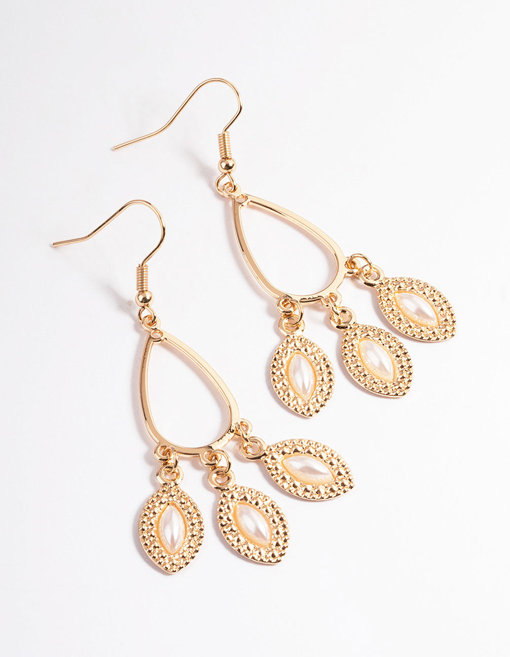 Gold Marquise Pearl Drop Earrings