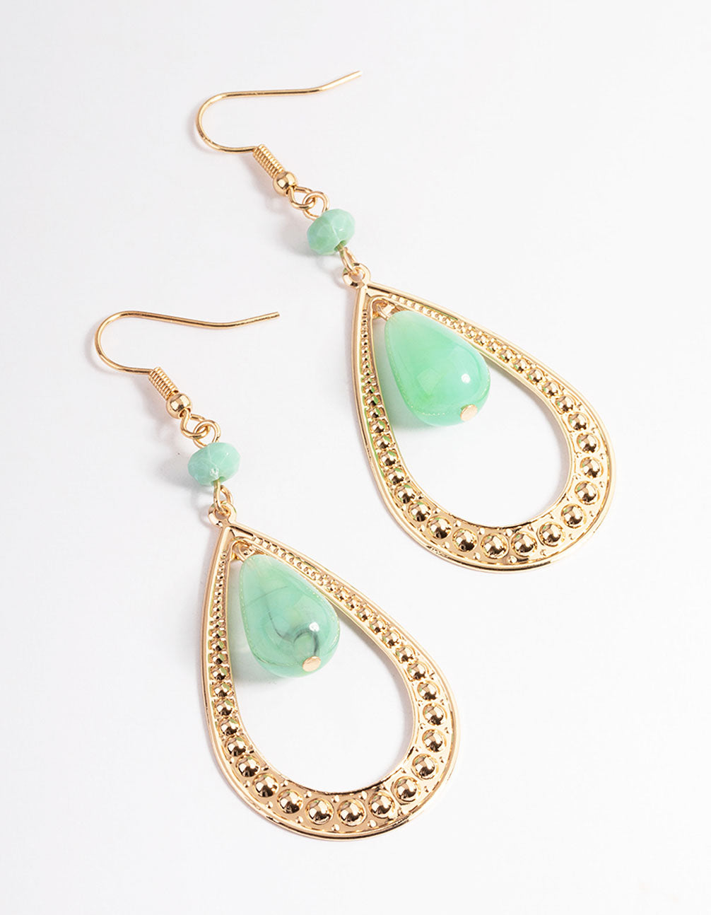 Mint Open Pear Bead Drop Earrings