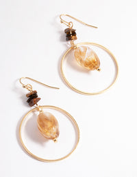 Brown Mixed Bead Open Circle Drop Earrings - link has visual effect only