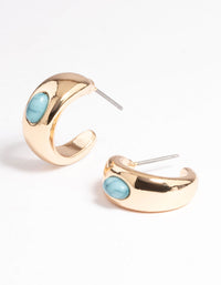 Turquoise Stone Inlay Huggie Earrings - link has visual effect only